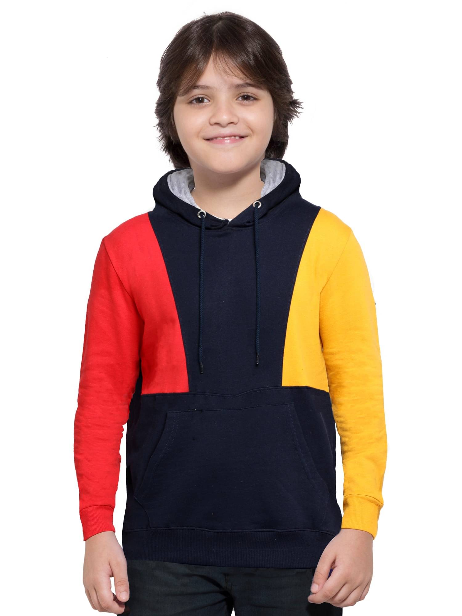     			Maniac Colorblock Boy's Full Sleeve Hooded Navy and Red Cotton Sweatshirt