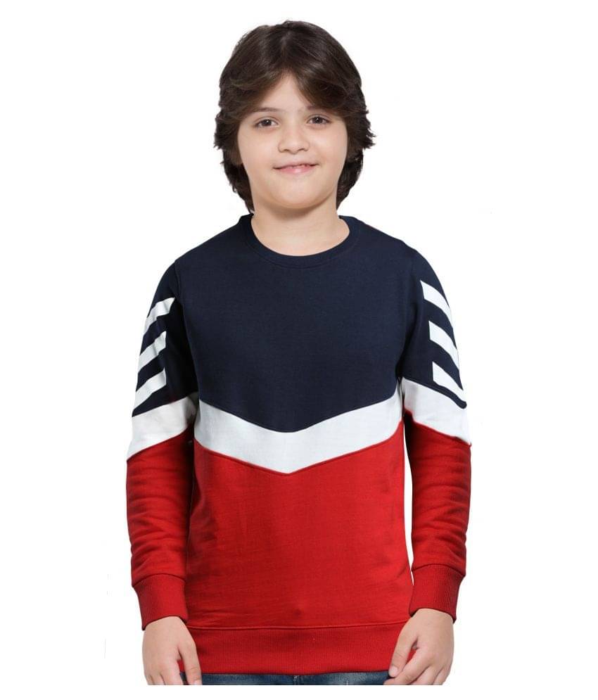 Maniac Colorblock Boy's Full Sleeve Round Neck Navy and White Cotton Sweatshirt Maniac Colorblock Boy's Full Sleeve Round Neck Navy and White Cotton Sweatshirt