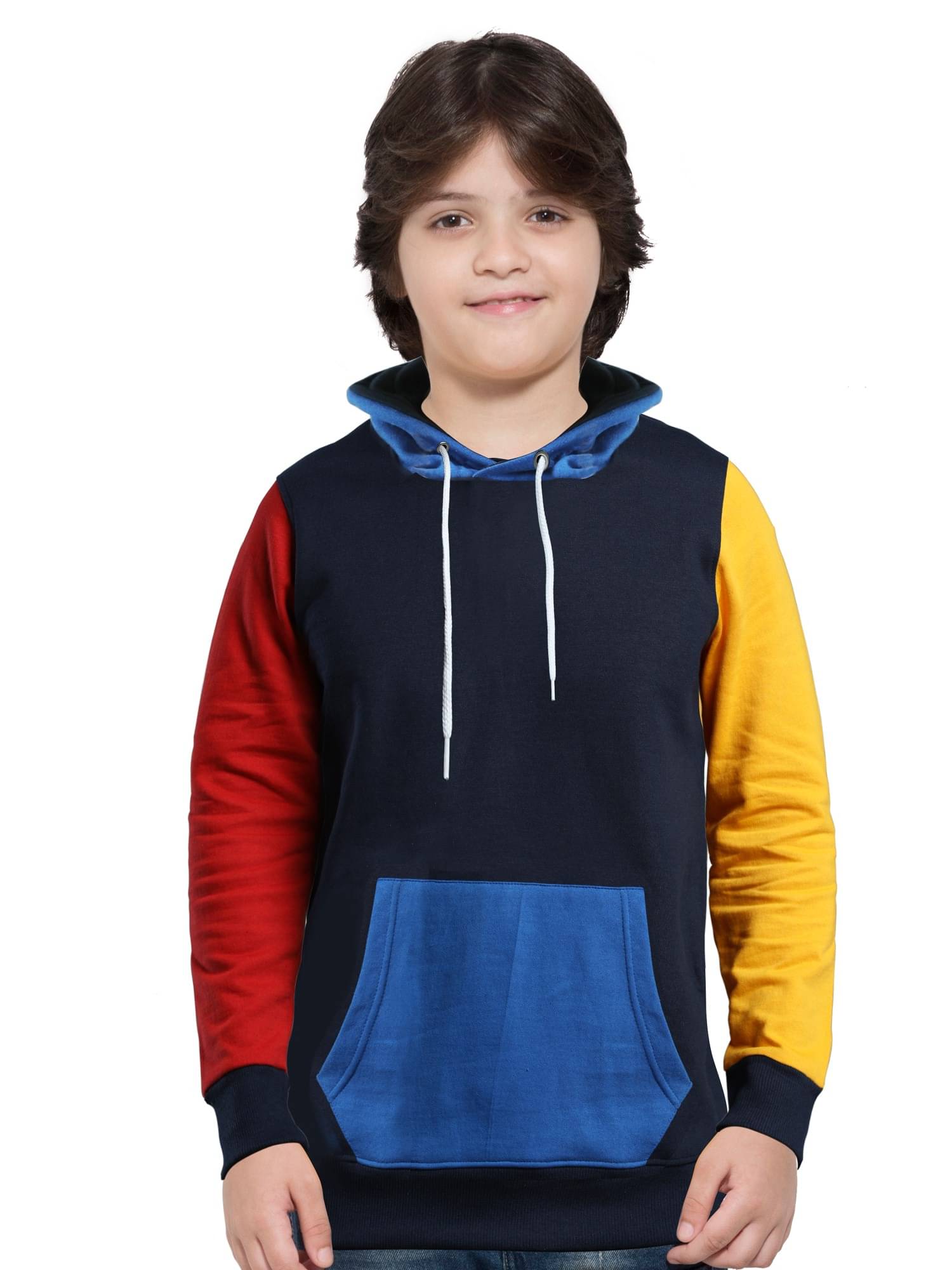     			Maniac Colorblock Boy's Full Sleeve Hooded Navy and Blue Cotton Sweatshirt