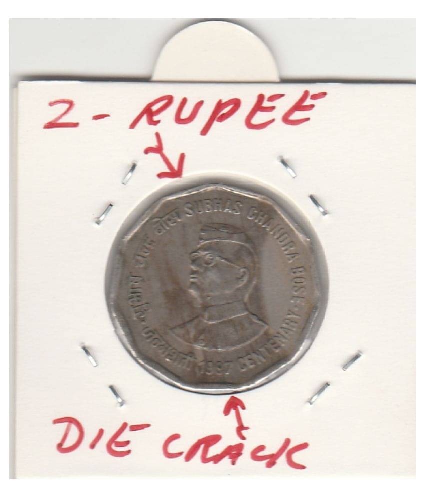 NUMISMATTECLY RARE AND COLLECTIBLE . COMMOMRATIVE TWO R.S SUBHASH CHANDRA BOSE CENTENARY OLD ISSUE C01N- 1997 . IN EXTRA FINE CONDITION,WITH THIN DIE CRACK ERROR, HIGHLY COLLECTIBLE . WIGHT - 6 GRAM . NUMISMATTECLY RARE AND COLLECTIBLE . COMMOMRATIVE TWO R.S SUBHASH CHANDRA BOSE CENTENARY OLD ISSUE C01N- 1997 . IN EXTRA FINE CONDITION,WITH THIN DIE CRACK ERROR, HIGHLY COLLECTIBLE . WIGHT - 6 GRAM .