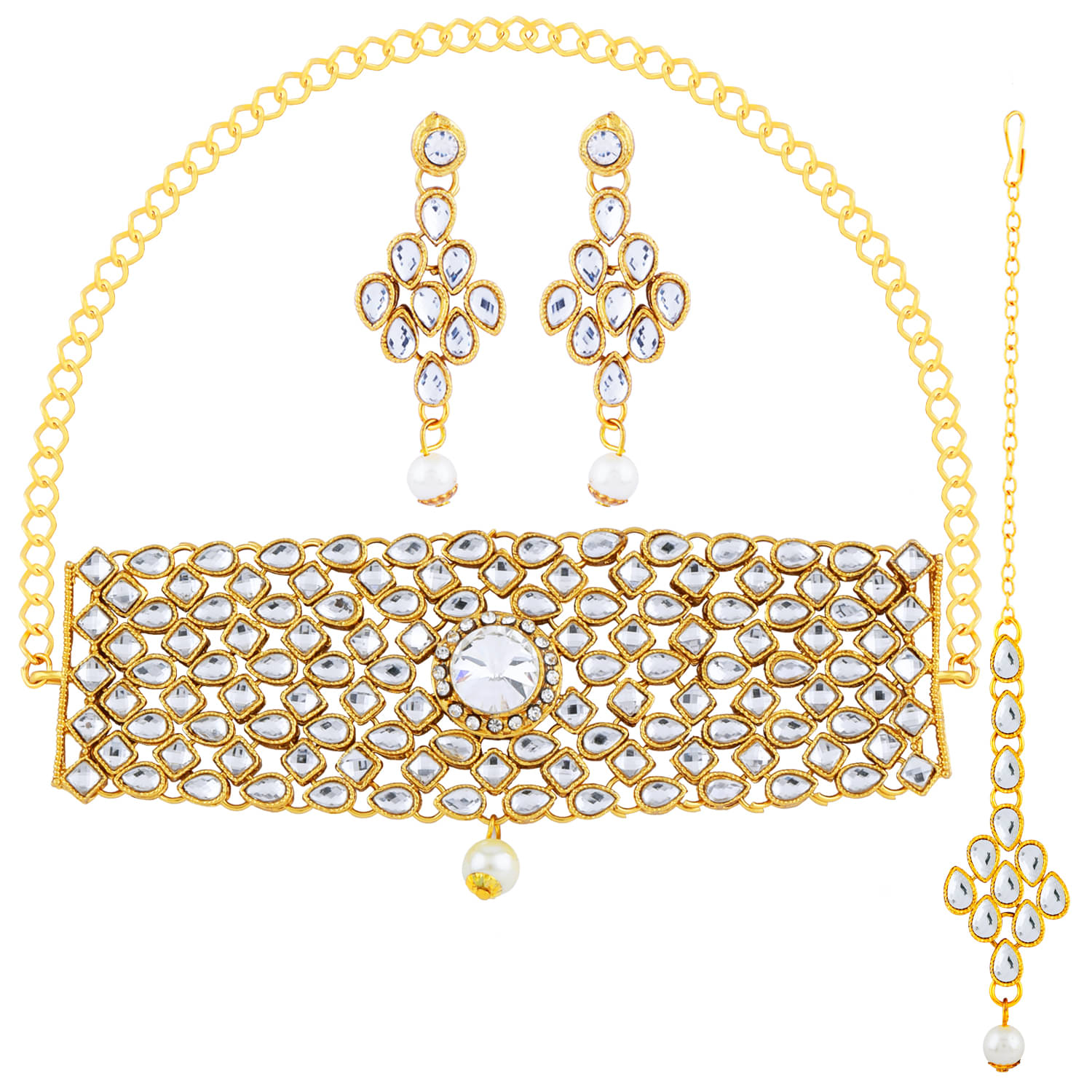     			Paola Alloy Golden Traditional Necklaces Set Choker
