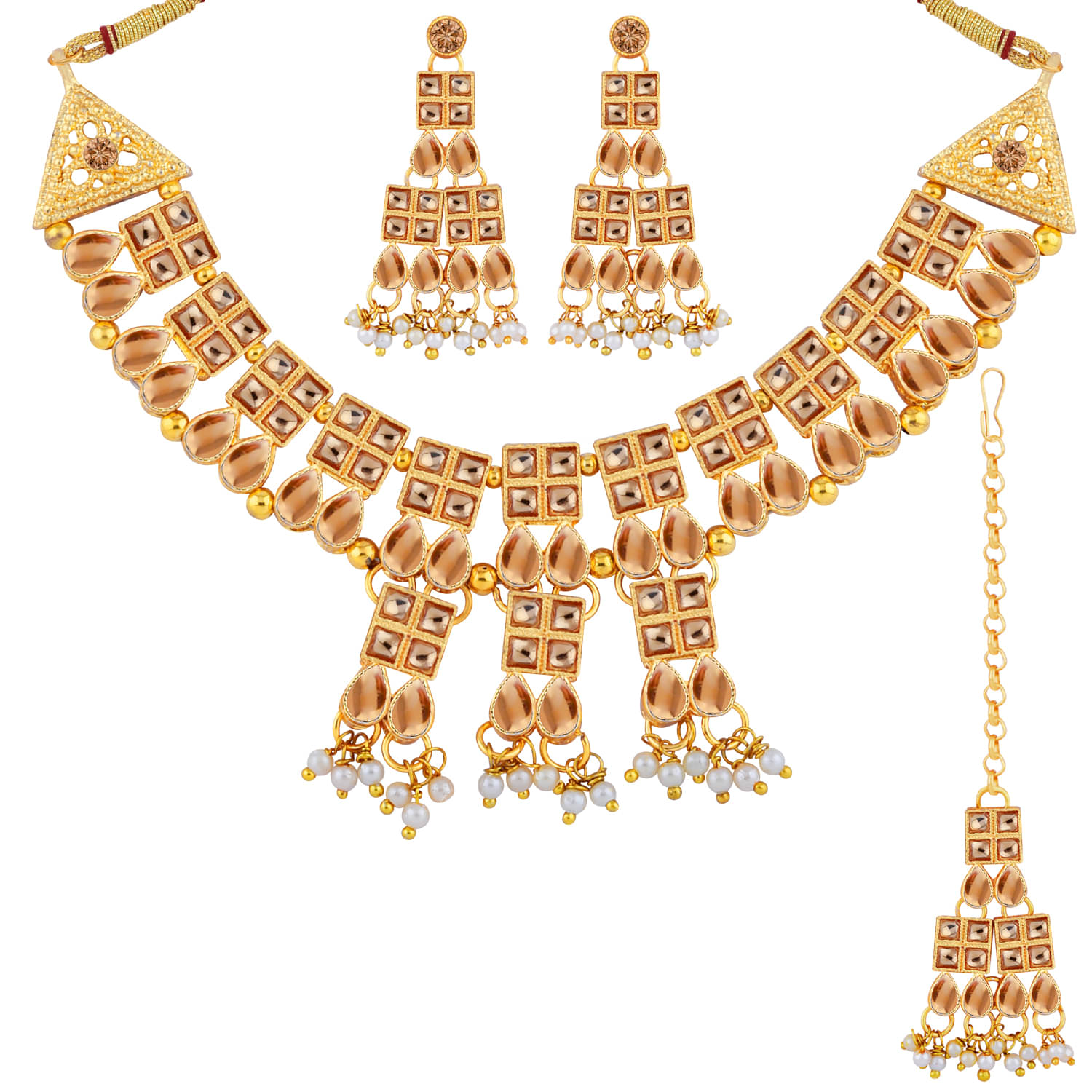     			Paola Alloy Golden Traditional Necklaces Set Choker