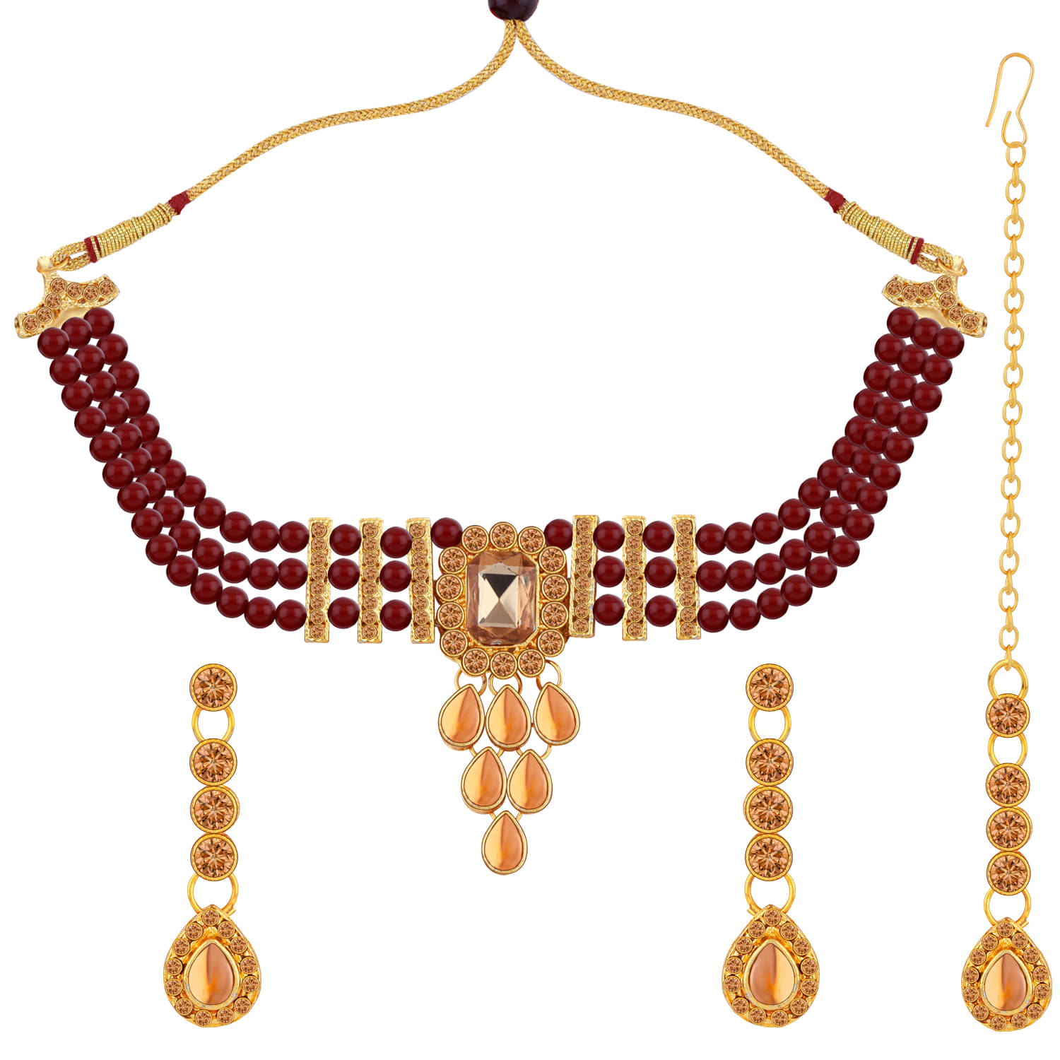     			Paola Alloy Red Traditional Necklaces Set Choker