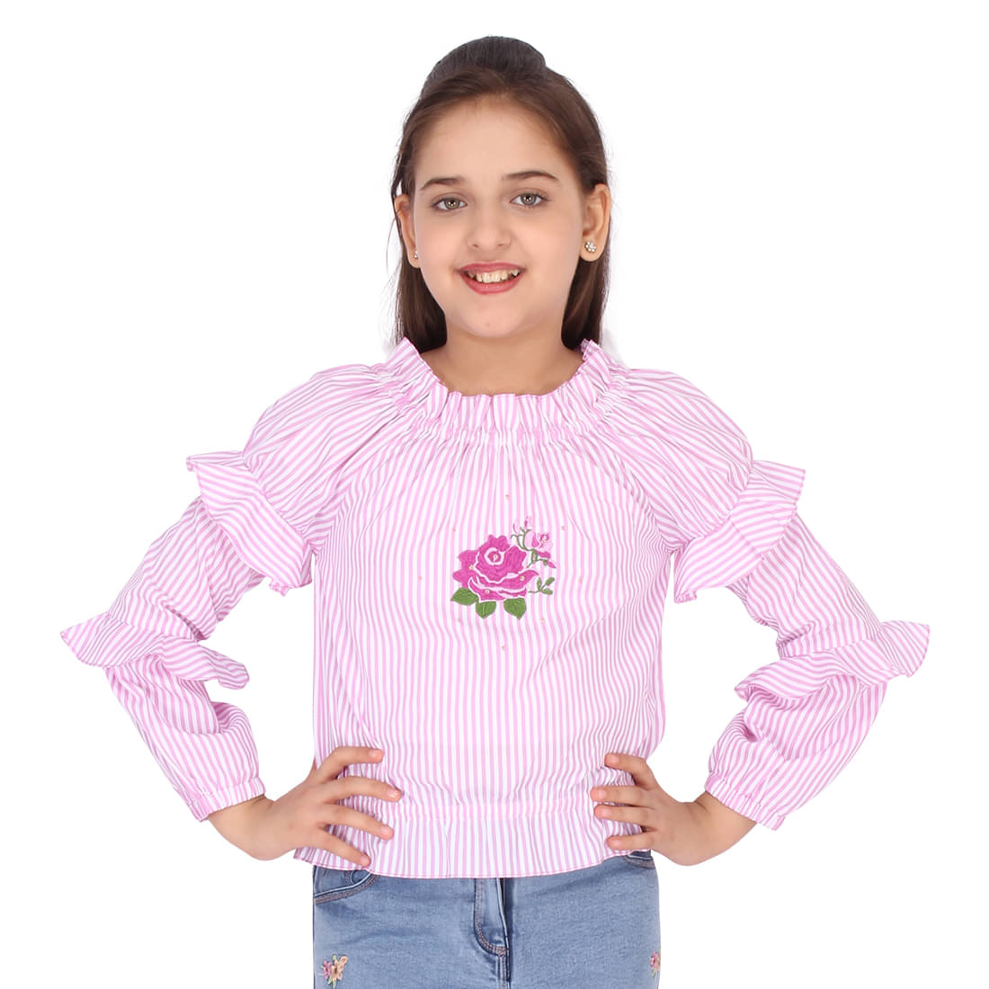     			Smart Casual Striped Printed Full Sleeves Top