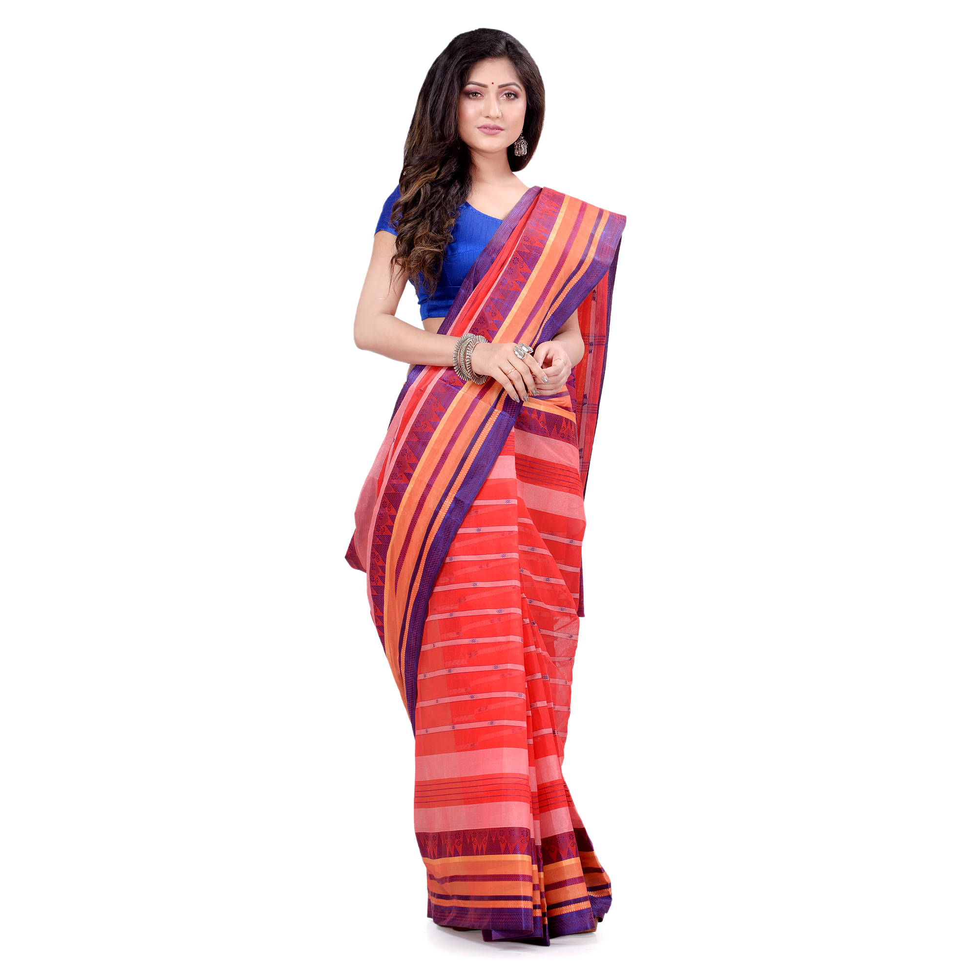     			Desh Bidesh Cotton Blend Striped Saree Without Blouse Piece ( Multicolor )