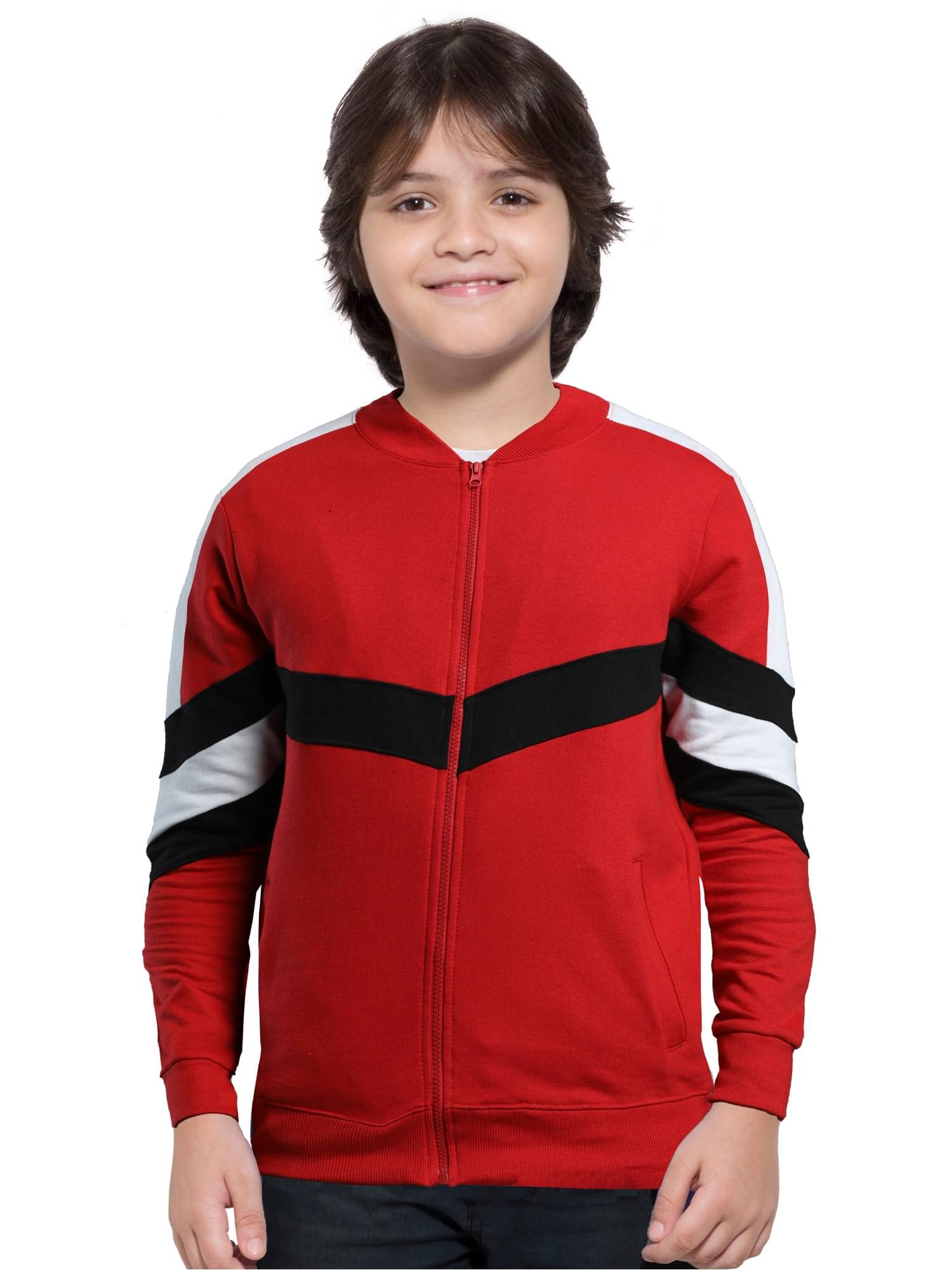    			Maniac Colorblock Boy's Full Sleeve Round Neck Red, Black Cotton Jacket