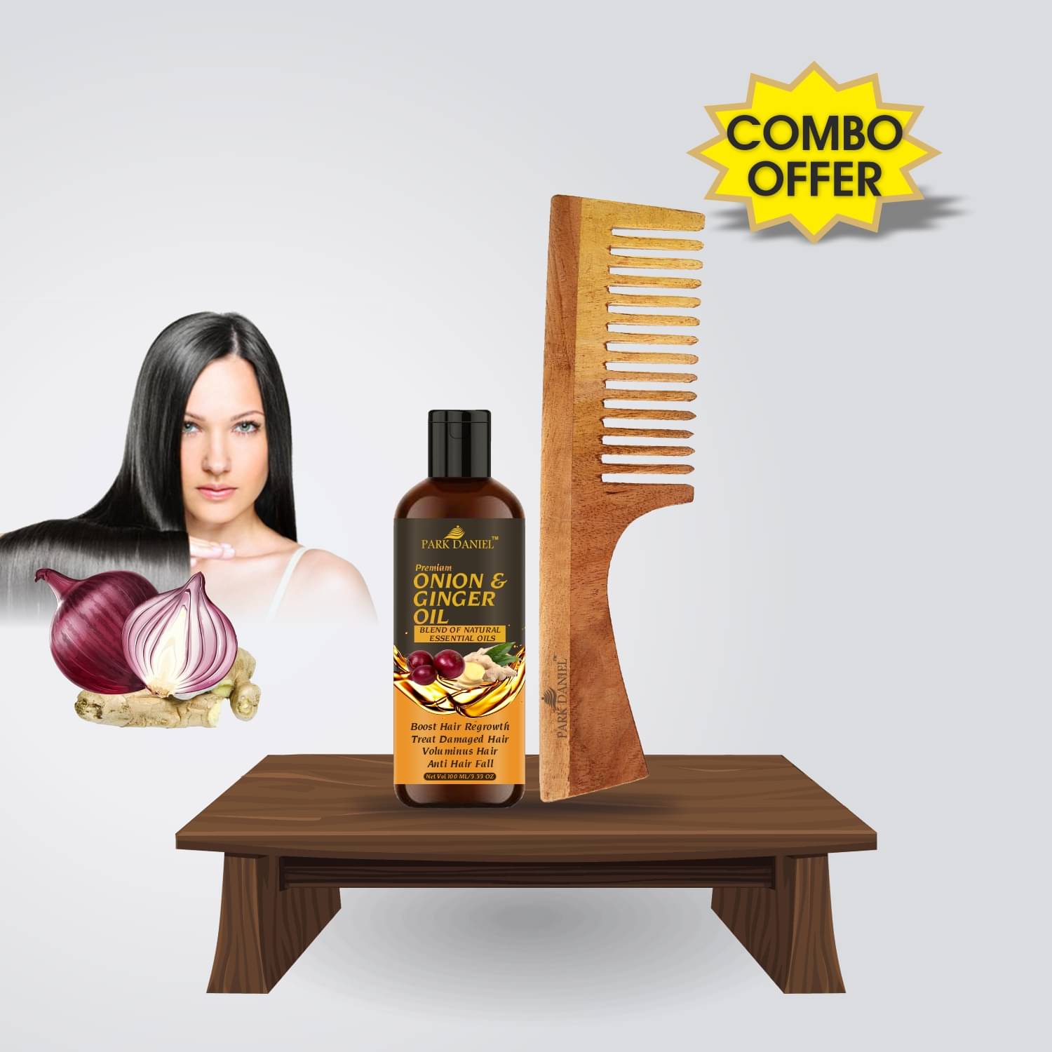     			Park Daniel Onion Ginger Oil & Neem7.5Inch Wide tooth Comb Pack of 2
