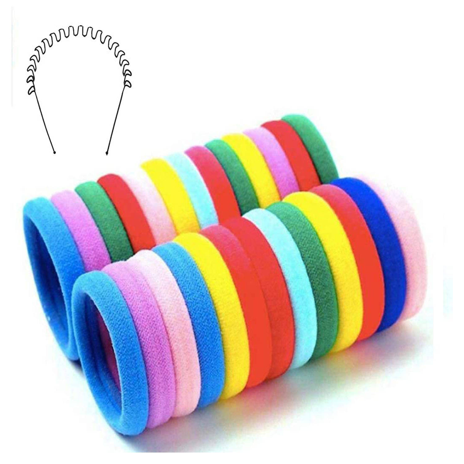     			VSAKSH Women's Metal Zig Zag Hair Band 1pc, With Multicolor Hair Rubber (pack of 5)