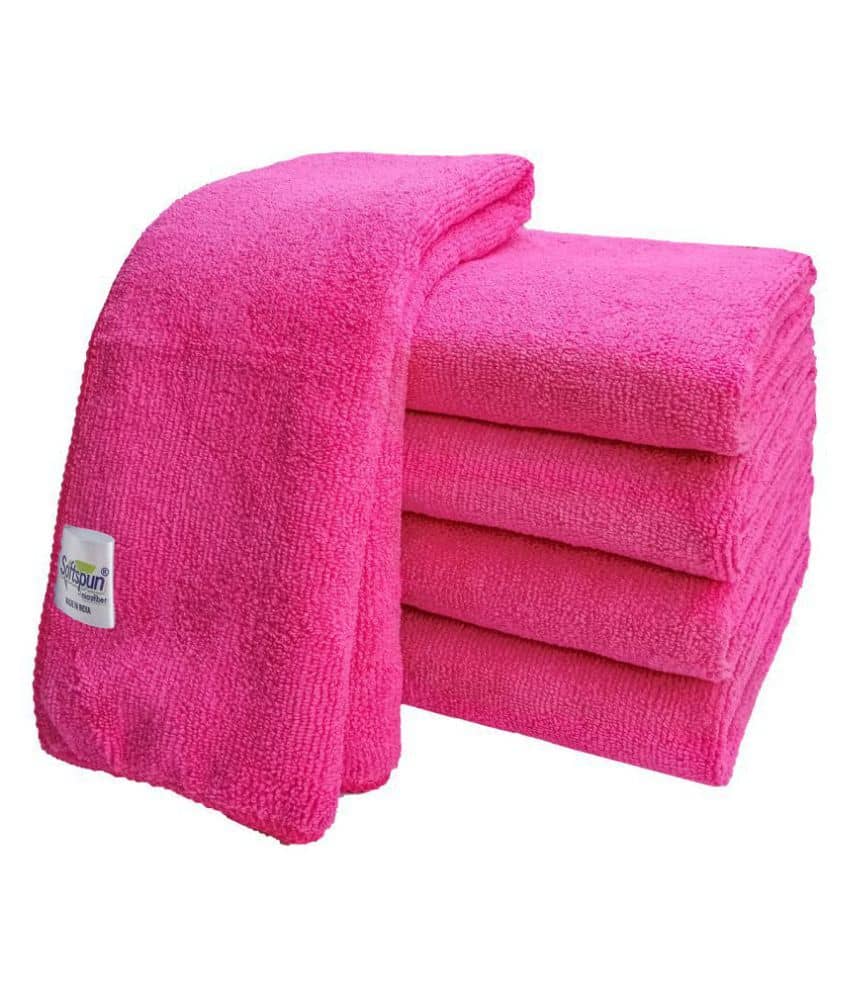SOFTSPUN Microfiber Cleaning Cloths, 3pcs 40x40cms 340GSM Pink! Highly Absorbent, Lint and Streak Free, Multi -Purpose Wash Cloth for Kitchen, Car, Window, Stainless Steel, silverware.