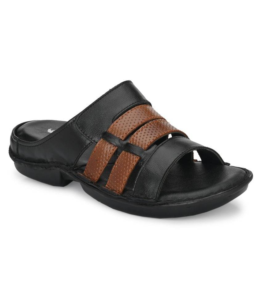     			Big Fox - Black Men's Leather Slipper