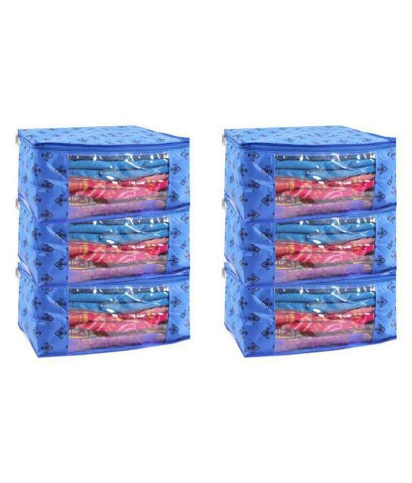     			PrettyKrafts Saree Cover Set of 6 Prints Big Size/Wardrobe Organiser/Cloth Cover/Makeup Bra/Lingerie Organiser