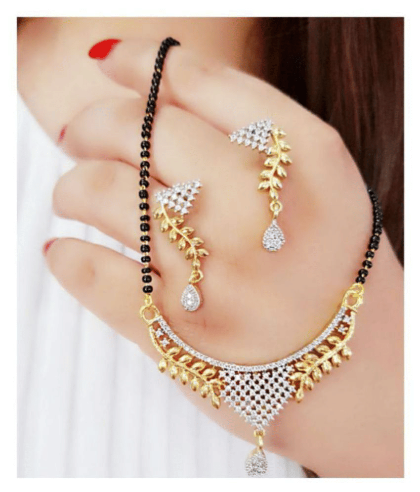 PUJVI Fashions AD Gold Mangalsutra set for womens.