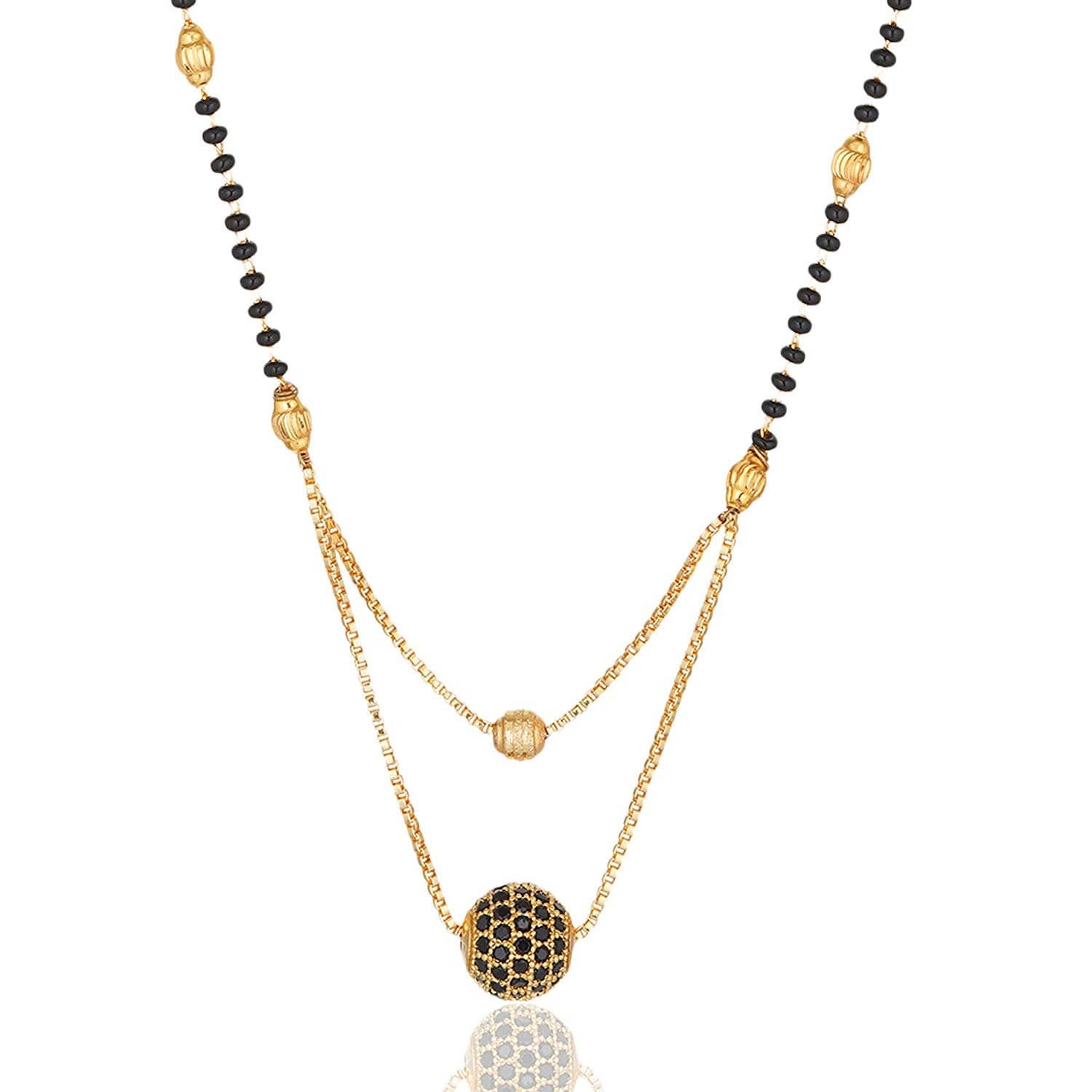 PUJVI Fashions Women Pride Black Double Ball Mangalsutra for Womens.
