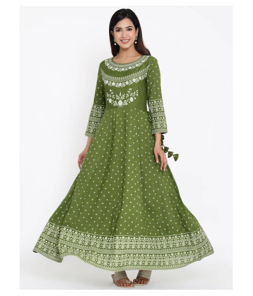 Kbz - Green Rayon Women's Anarkali Kurti - Kurtis, Tunics | Buy online on ZillyBuy