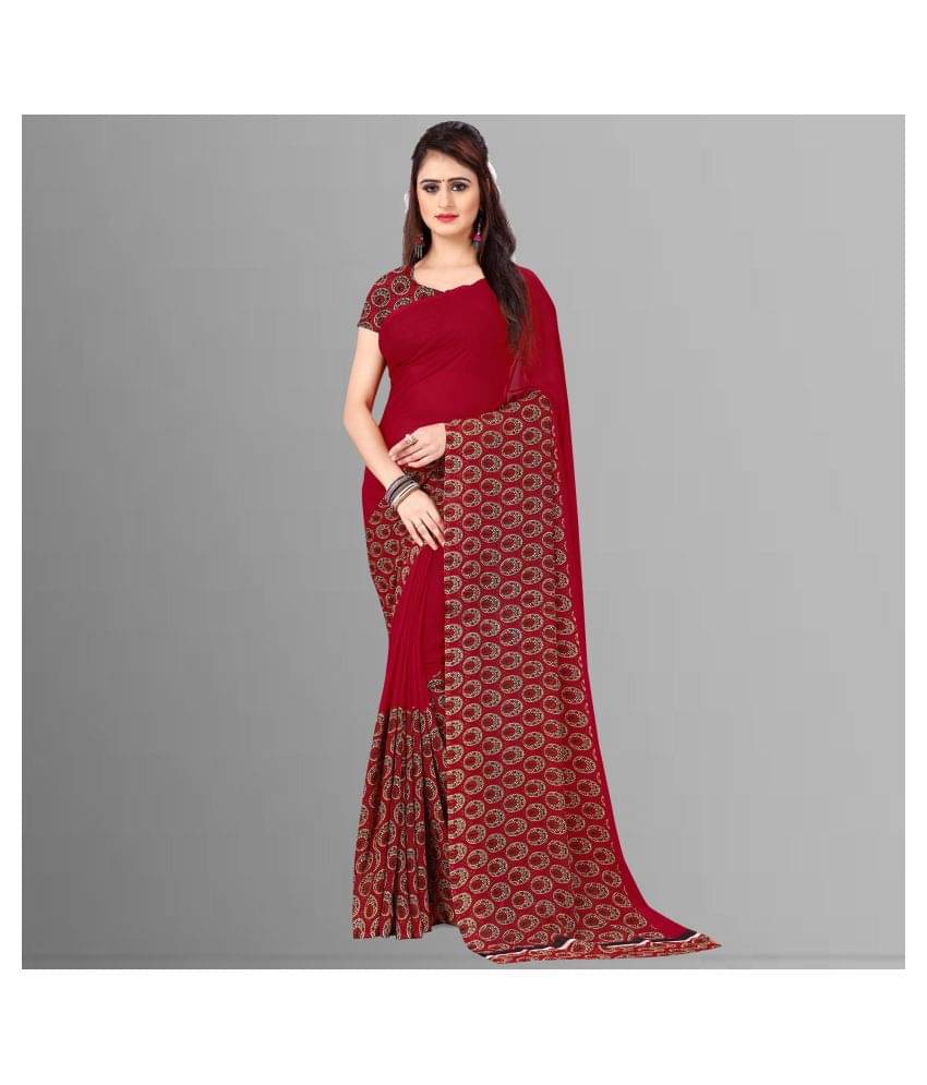 ANAND SAREES Georgette Printed Saree With Unstitched Blouse Piece ( Maroon ) ANAND SAREES Georgette Printed Saree With Unstitched Blouse Piece ( Maroon )