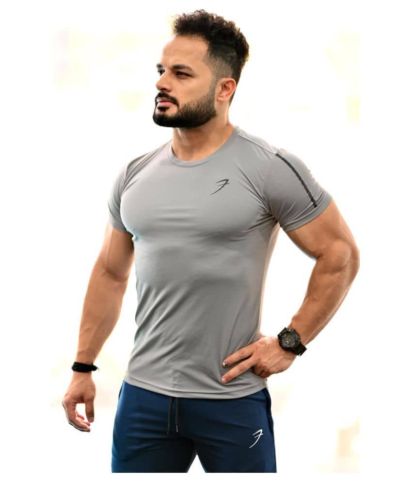 Fuaark - Light Grey Polyester Slim Fit Men's Sports T-Shirt ( Pack of 1 )