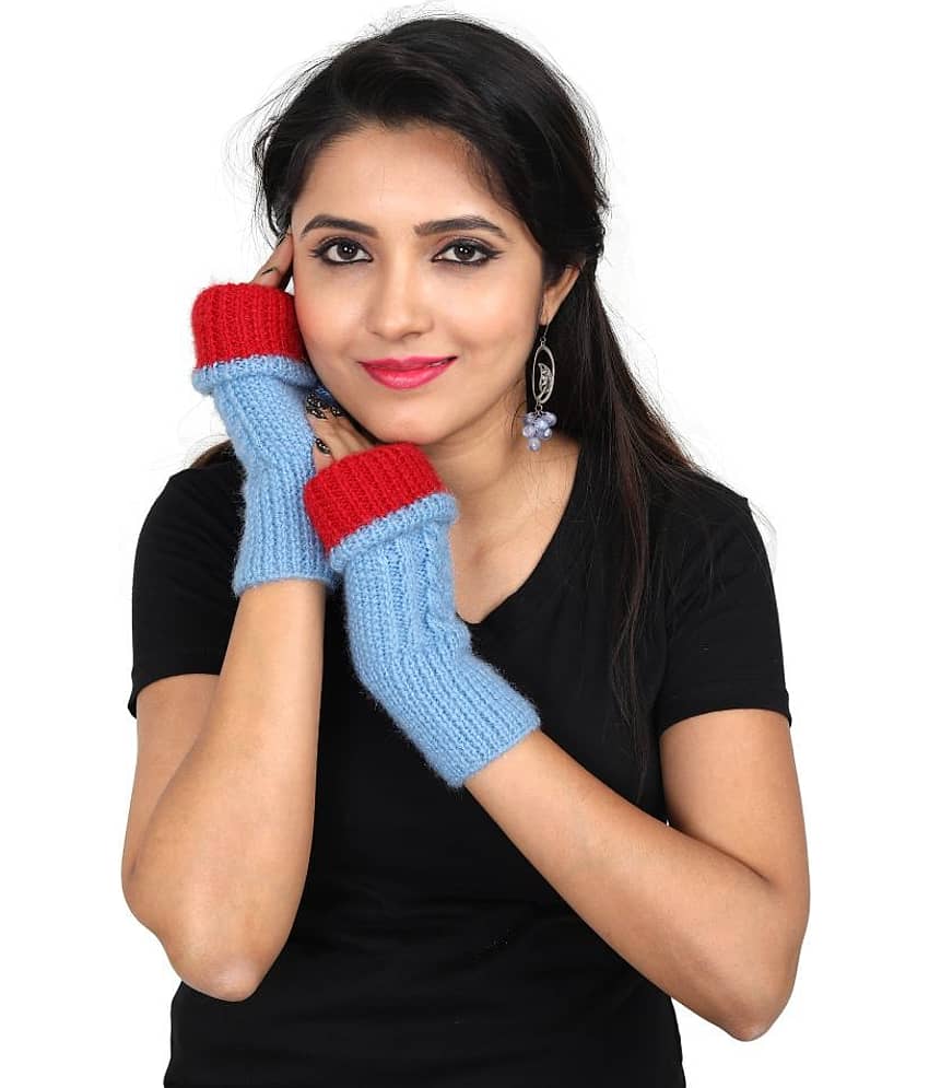 KC Store Women's Sky Blue & Red Woolen Fingerless Gloves For Winters - Dupattas & Shawls | Buy online on ZillyBuy