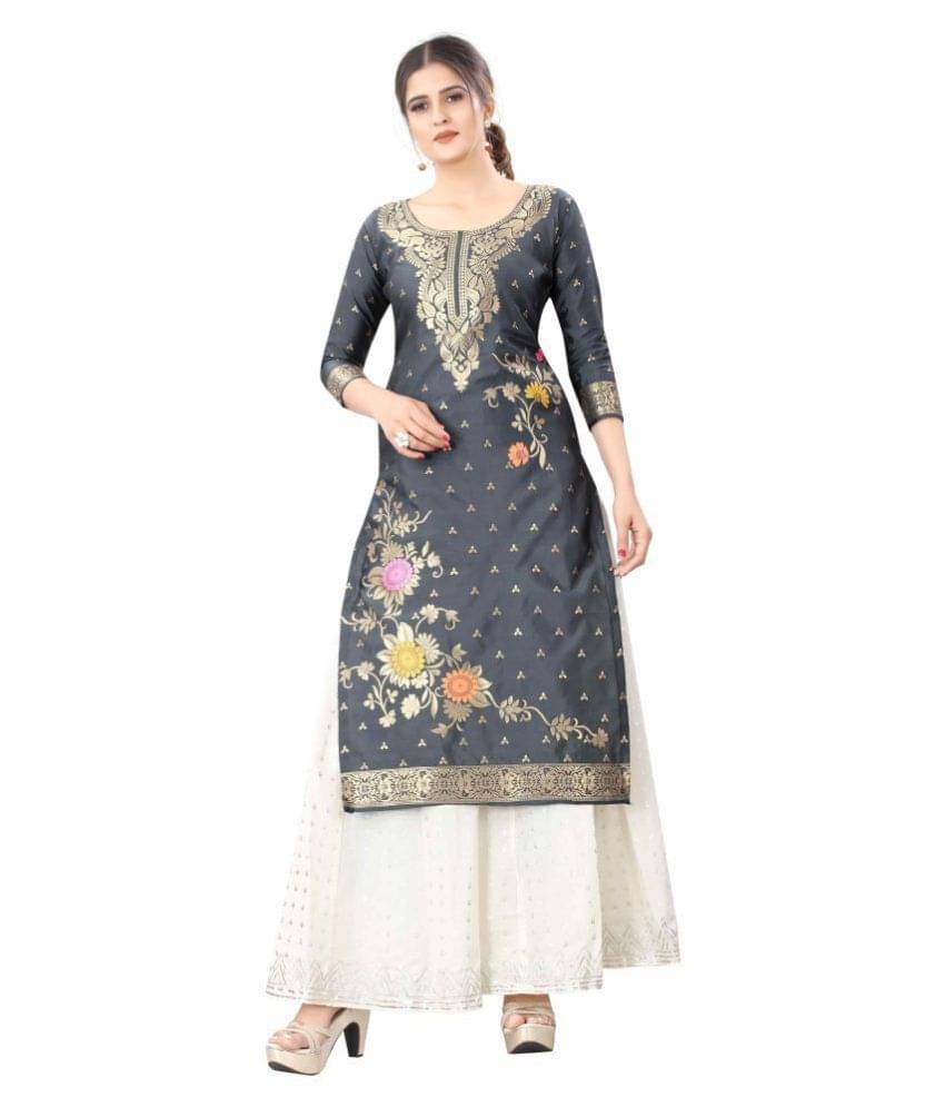    			Silk Zone Grey Art Silk Embellished Unstitched Kurti - Single
