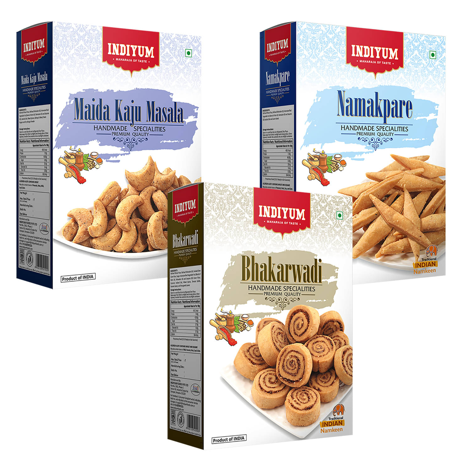 Indiyum Maida Namkeen Snacks Combo Maida Kaju Masala 400g Namakpare 300g Bakarwadi 300g Indiyum Maida Namkeen Snacks Combo Maida Kaju Masala 400g Namakpare 300g Bakarwadi 300g