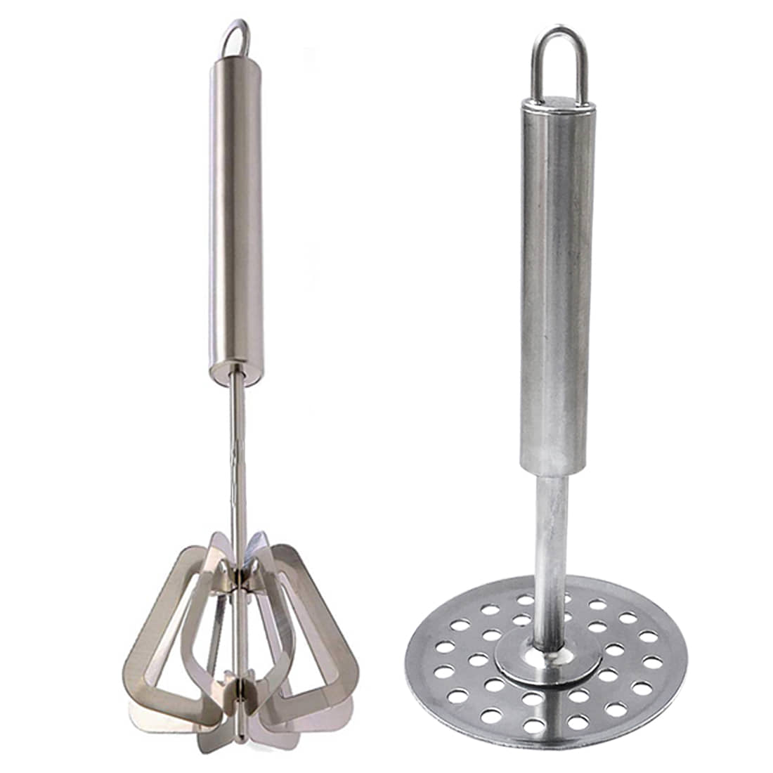 JISUN K70 Stainless Steel Mathani, Hand Mixi Power Free Hand Blender & Potato Masher/Vegetable Masher/Pav Bhaji Masher Silver Kitchen Tool Set