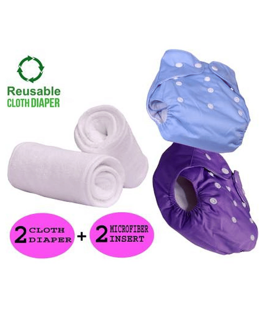 AURAPURO Reusable Baby Infant Cotton Cloth Washable Diaper Nappies(2 DIAPERS WITH 2 FIVE LAYER MICROFIBER INSERTS)