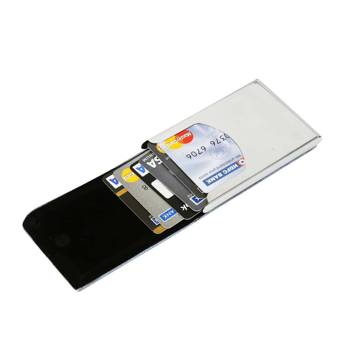     			Style 98 Blue Leather RFID Protected 6 Slot Card Holder For Men & Women