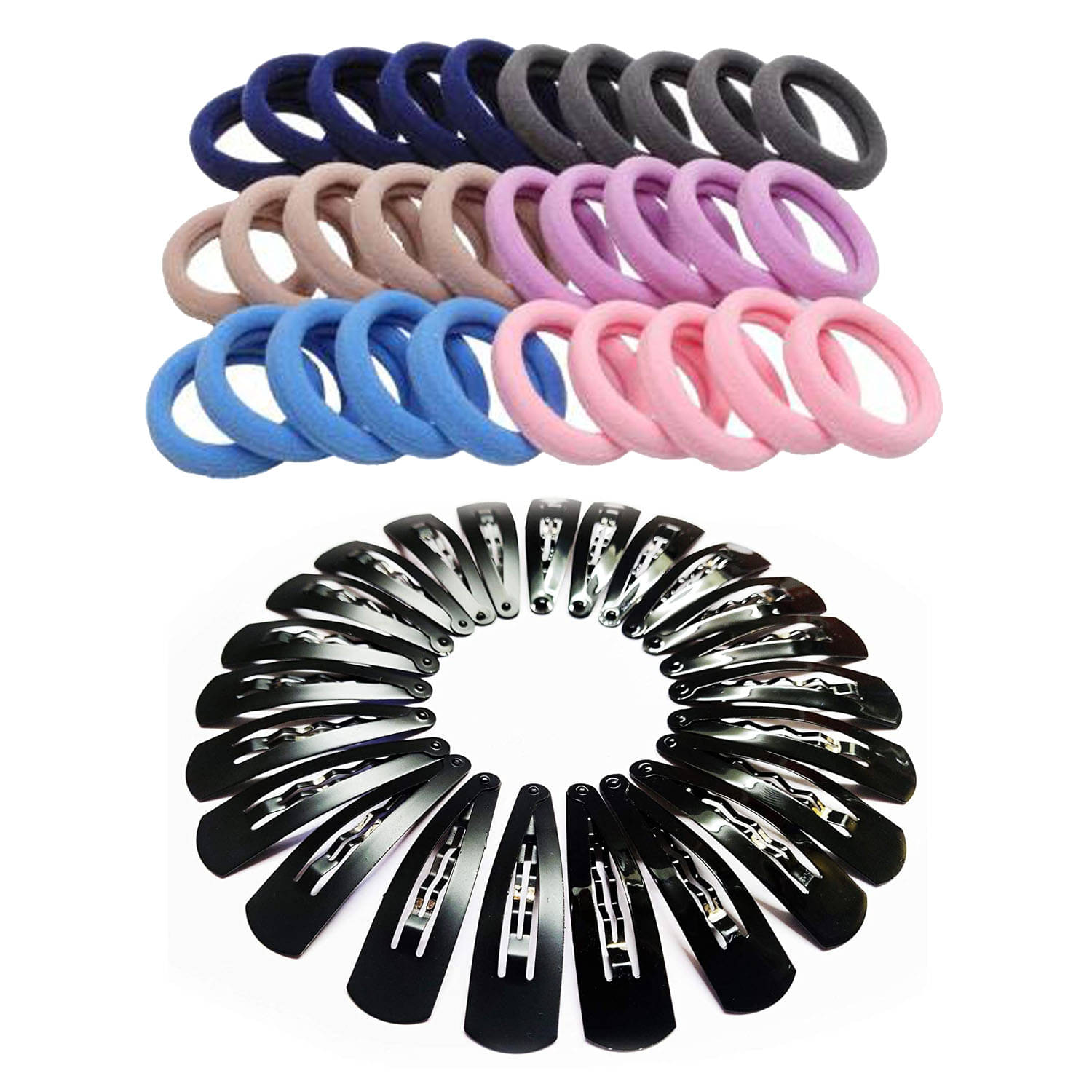     			VSAKSH Women's Combo Of Black Metal Hair Clips (12 Pcs) With Multicolor Soft DIY Elastic Hair Bands (Set of 5)