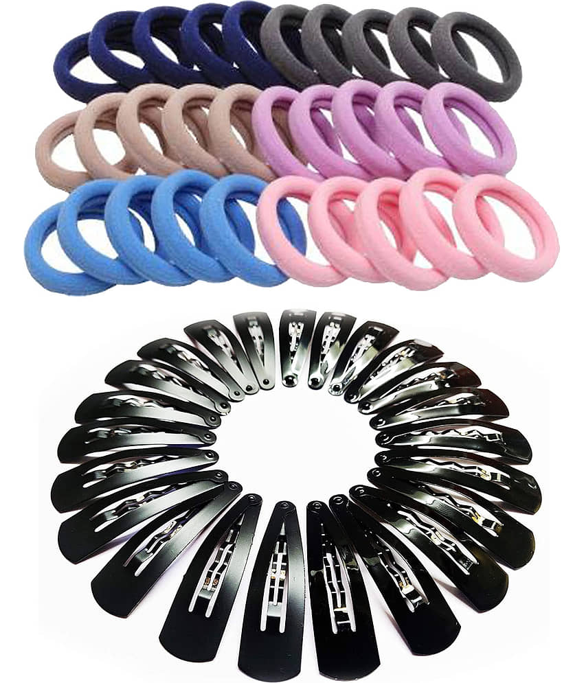 VSAKSH Women's Combo Of Black Metal Hair Clips (12 Pcs) With Multicolor Soft DIY Elastic Hair Bands (Set of 5) - Jewellery Sets | Buy online on ZillyBuy