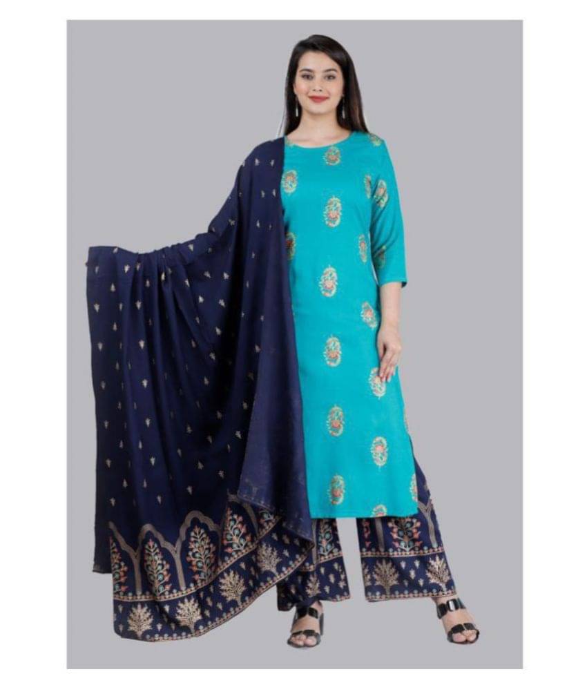 MAUKA Rayon Kurti With Palazzo - Stitched Suit Single MAUKA Rayon Kurti With Palazzo - Stitched Suit Single