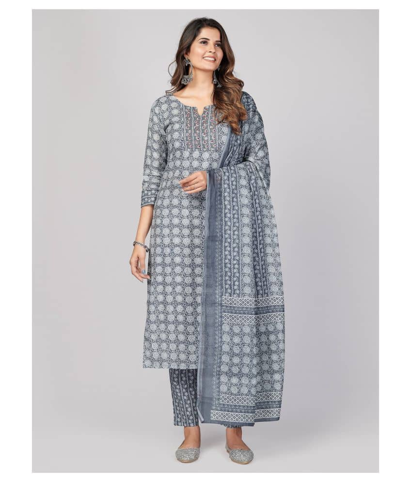 Vbuyz - Blue Straight Cotton Women's Stitched Salwar Suit ( Pack of 1 )