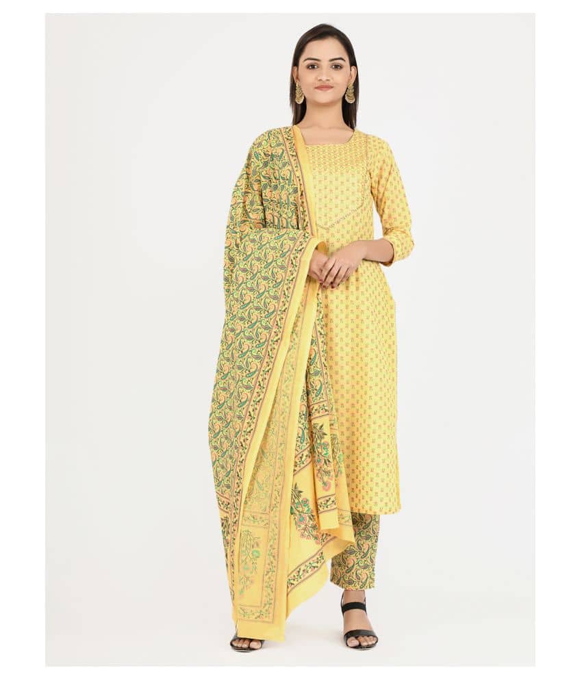 Vbuyz - Yellow Straight Cotton Women's Stitched Salwar Suit ( Pack of 1 )