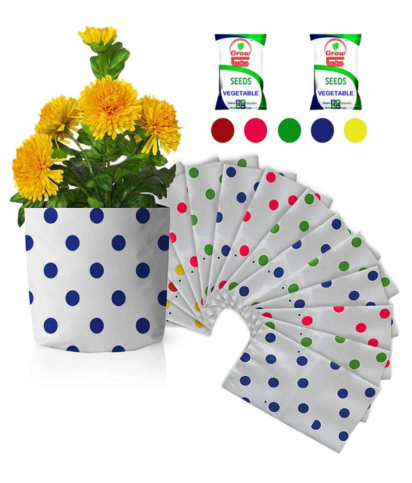 Dotted Grow bags for terrace gardening Pack of 15 Grow bags + 2 Vegetables seed packets | Size: 35x20x20 cm Dotted Grow bags for terrace gardening Pack of 15 Grow bags + 2 Vegetables seed packets | Size: 35x20x20 cm