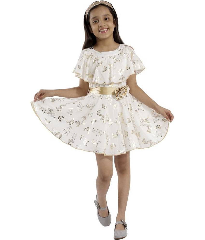 Kids Cave 100% Cotton A-line Dress For Girls ( Pack of 1 , White )