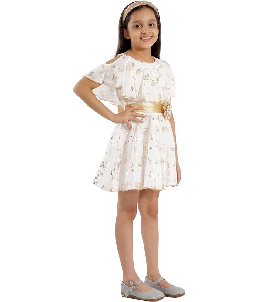 Kids Cave 100% Cotton A-line Dress For Girls ( Pack of 1 , White )