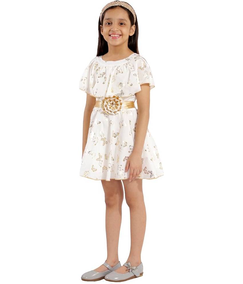 Kids Cave 100% Cotton A-line Dress For Girls ( Pack of 1 , White )
