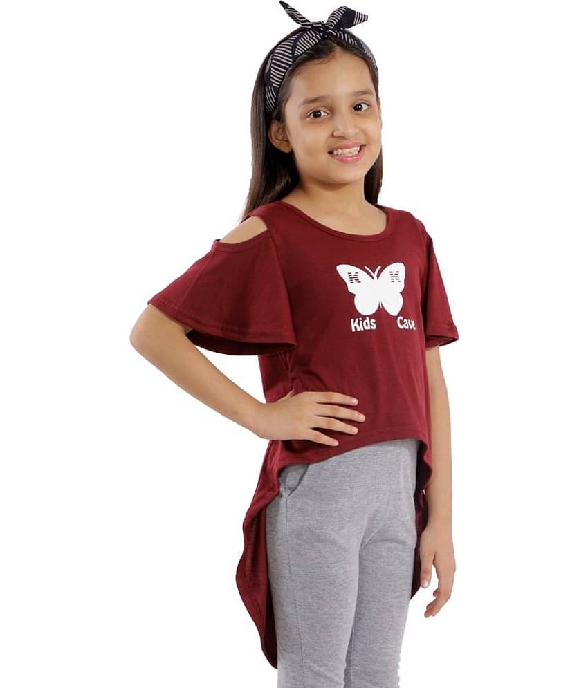 Kids Cave Pack of 1 Girls 100% Cotton T-Shirts ( Maroon )