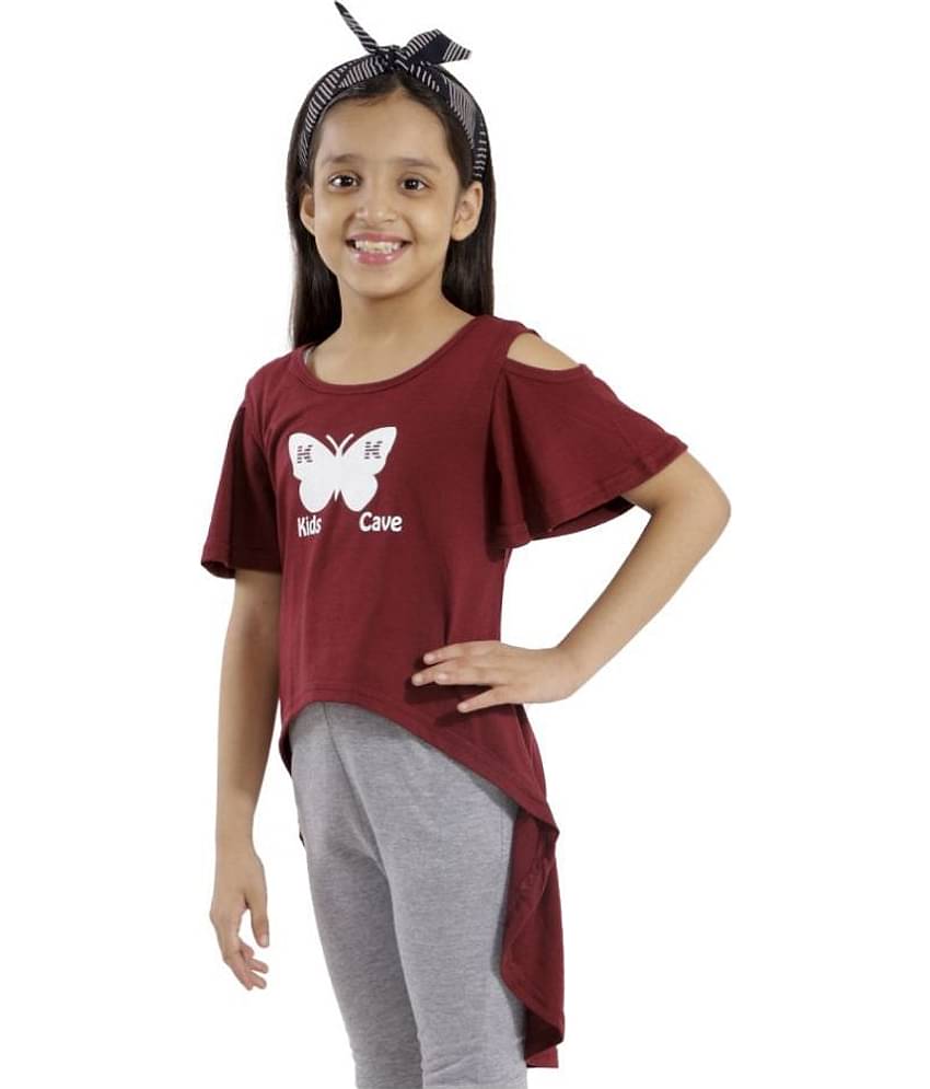 Kids Cave Pack of 1 Girls 100% Cotton T-Shirts ( Maroon )