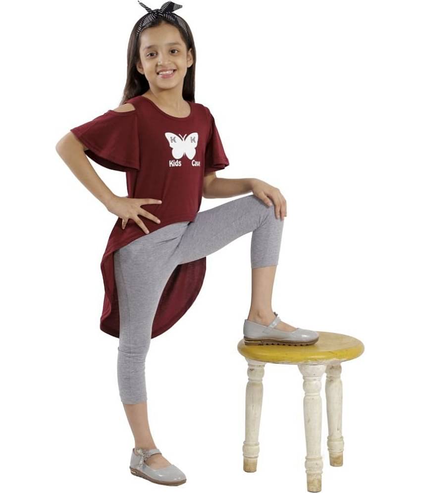 Kids Cave Pack of 1 Girls 100% Cotton T-Shirts ( Maroon )