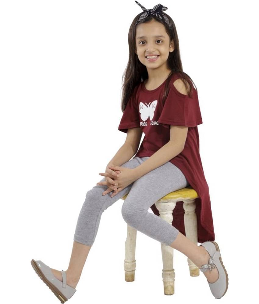 Kids Cave Pack of 1 Girls 100% Cotton T-Shirts ( Maroon )