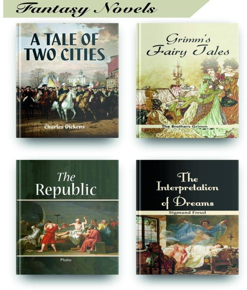     			Most Beautiful Fantasy Books Set Of 4, The Fantasy Novels Included In This Set Are, A Tale Of Two Cities By Charles Dickens Plus The Republic Plus Grimms Fairy Tales And The Interpretation Of Dreams