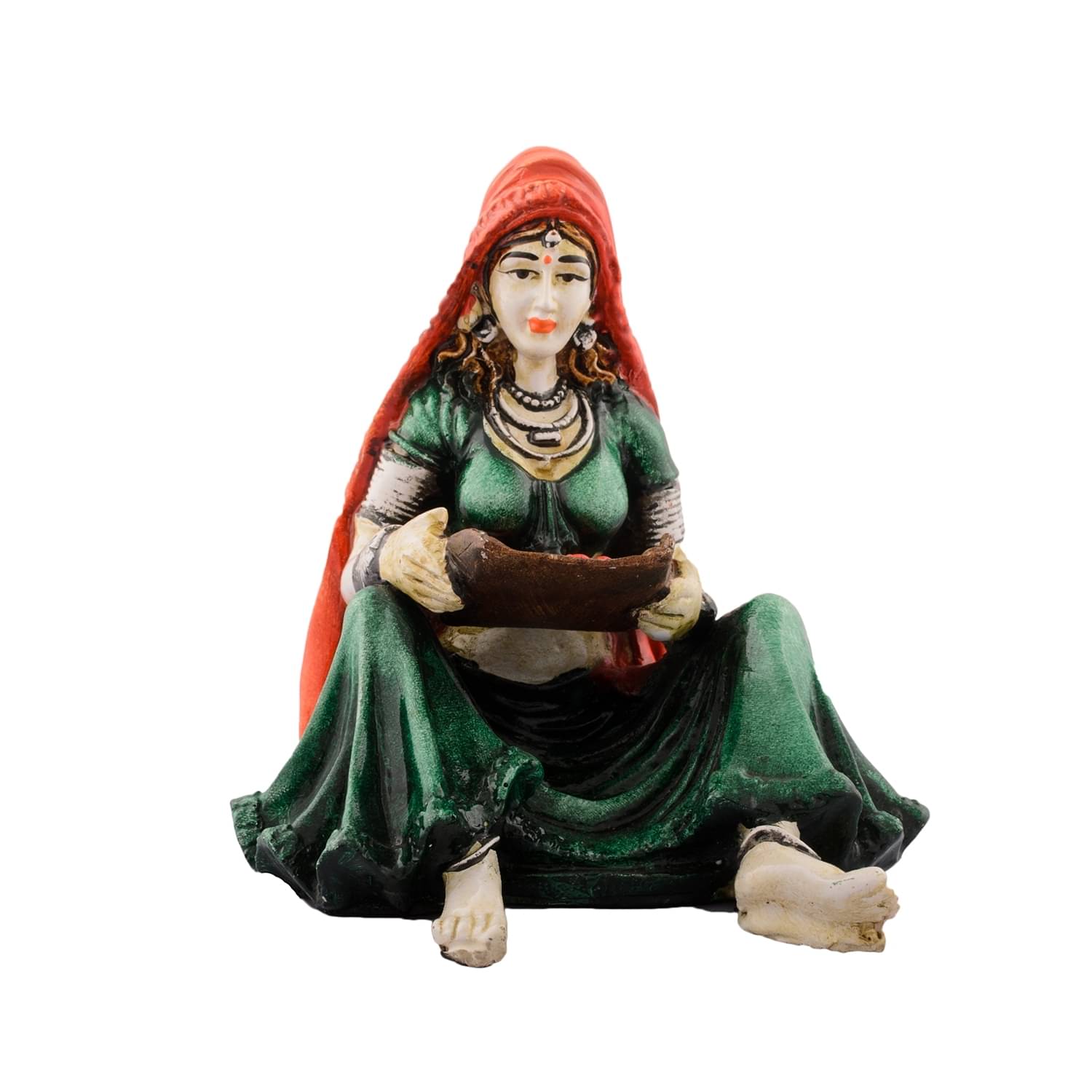     			eCraftIndia Green & Orange Handcrafted Rajasthani Lady-Shaped Showpiece