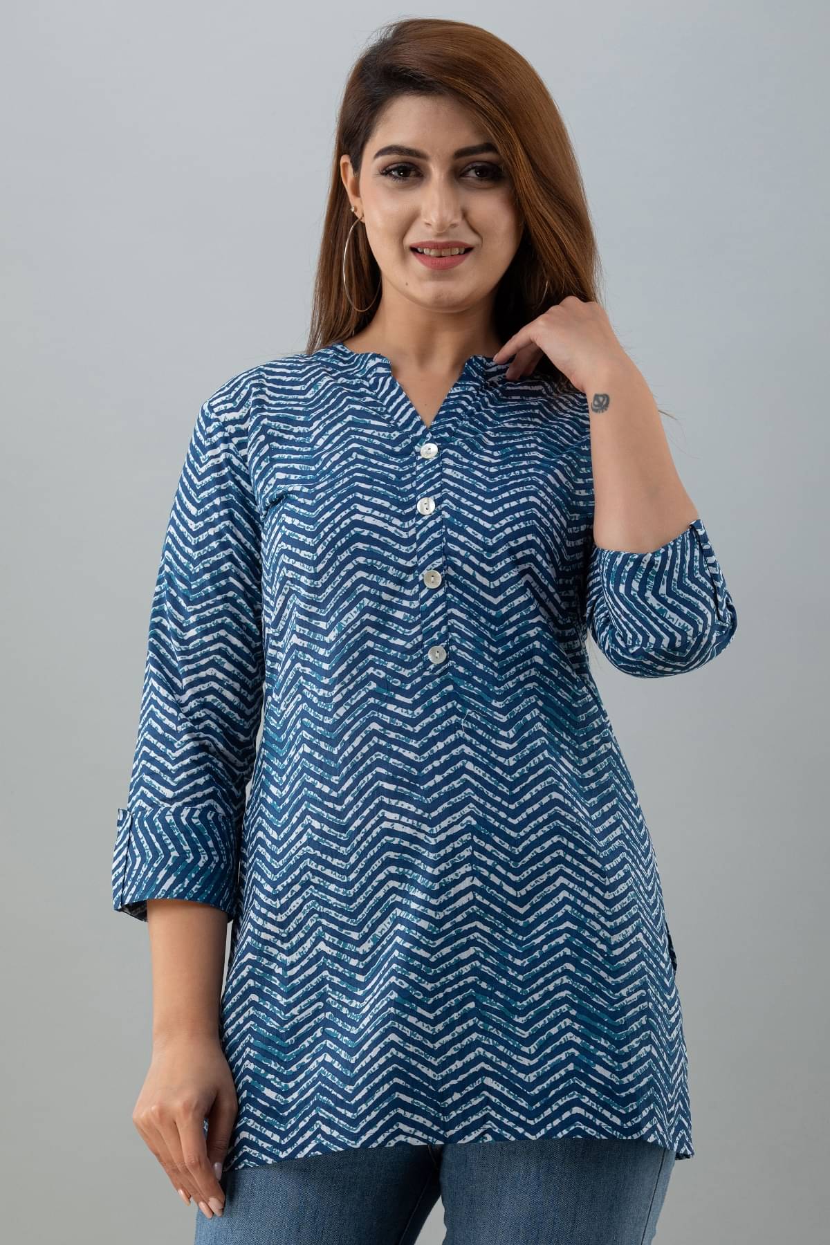 FabbibaPrints Women's Cotton Blend Tunic ( Blue ) FabbibaPrints Women's Cotton Blend Tunic ( Blue )