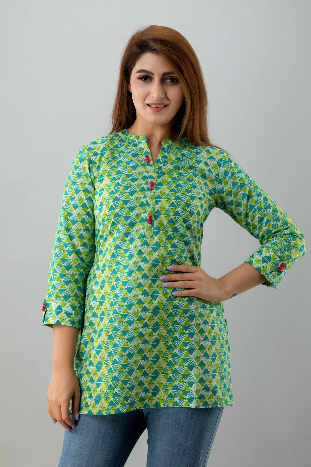 FabbibaPrints Women's Cotton Blend Tunic ( Green ) FabbibaPrints Women's Cotton Blend Tunic ( Green )