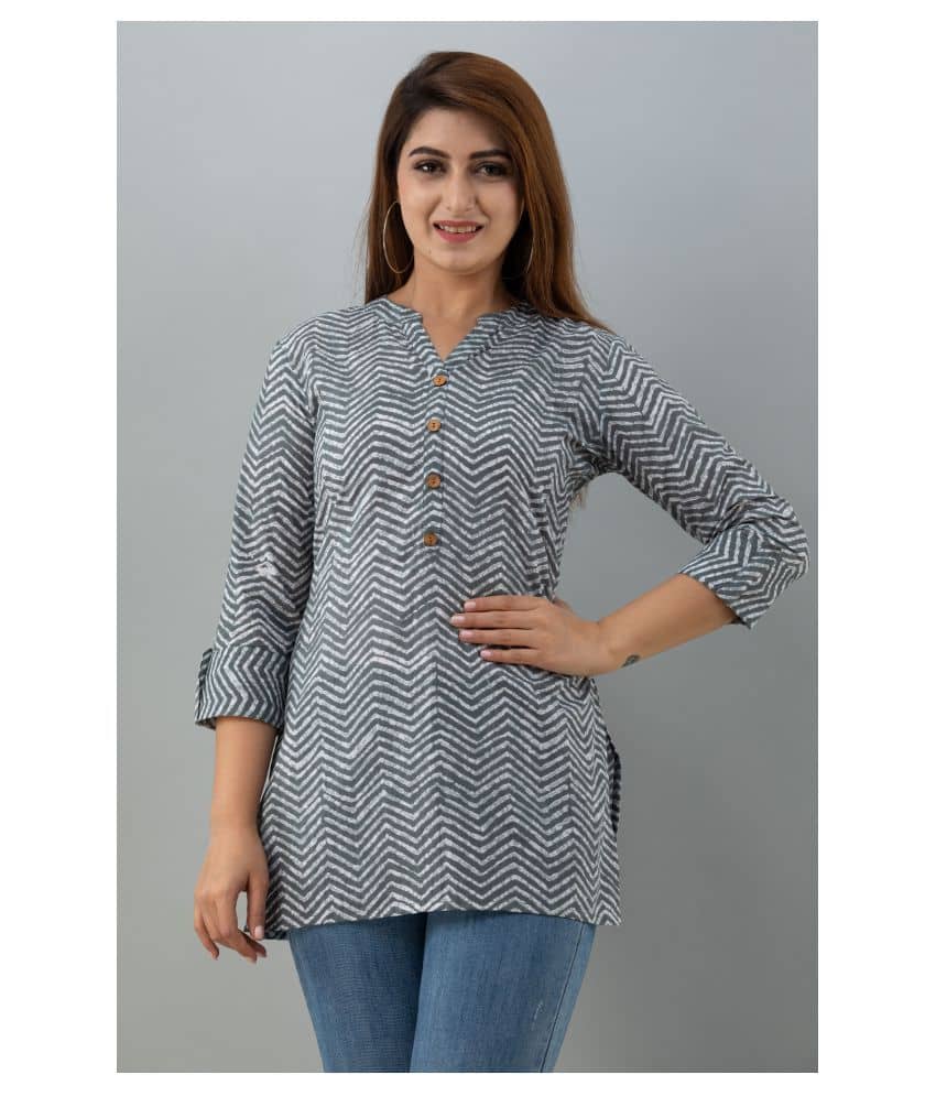 FabbibaPrints Women's Cotton Blend Tunic ( Grey )