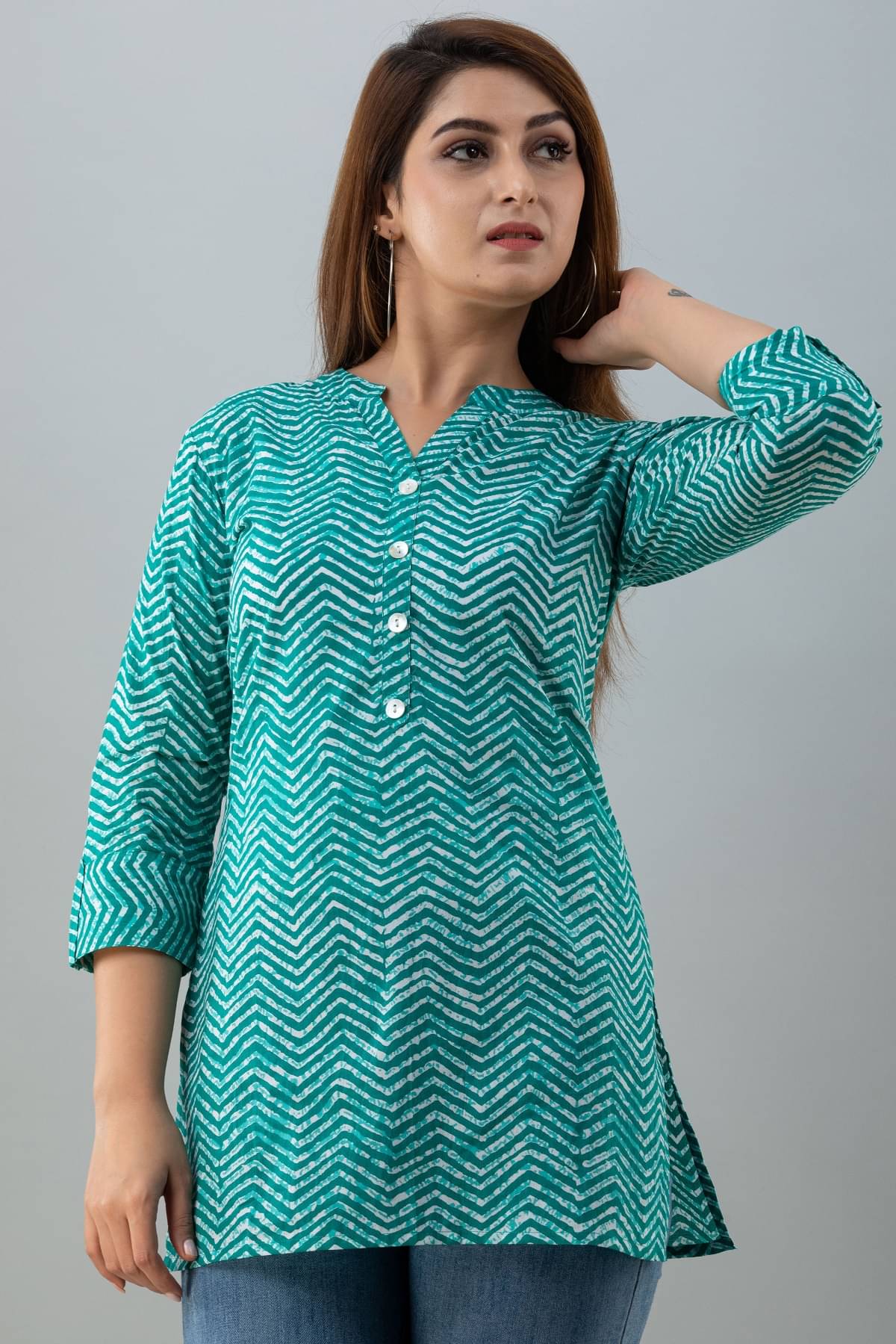     			FabbibaPrints Women's Cotton Blend Tunic ( Turquoise )