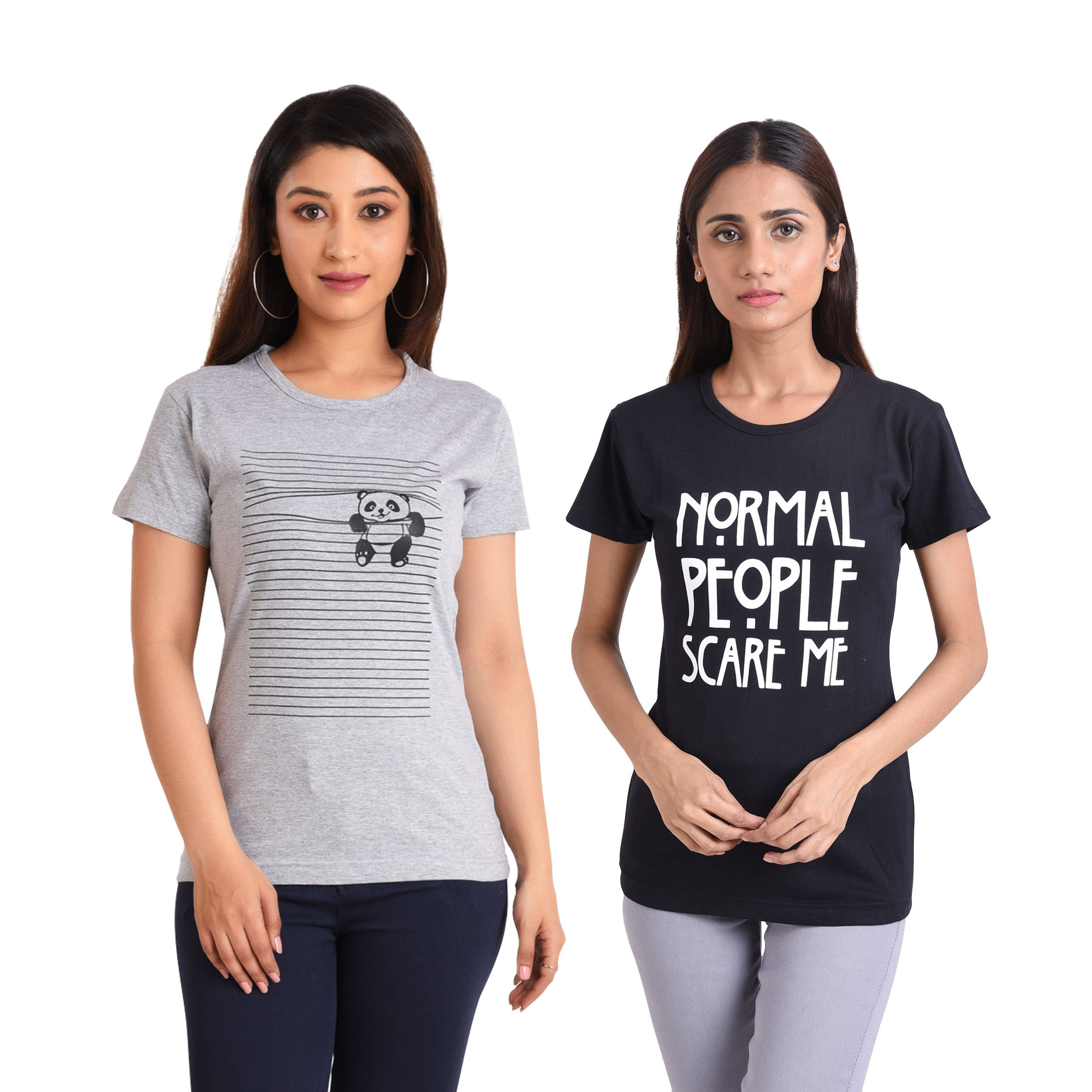 Neo Garments Women Cotton Printed Regular Fit Round Neck T-Shirt ( Multi Color )