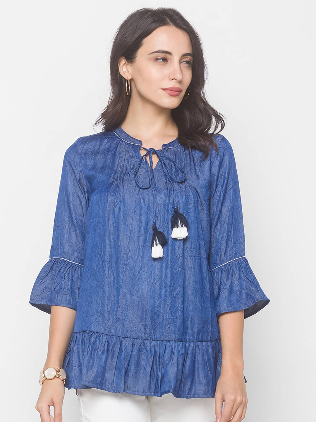     			Globus - Blue Cotton Women's Regular Top ( Pack of 1 )