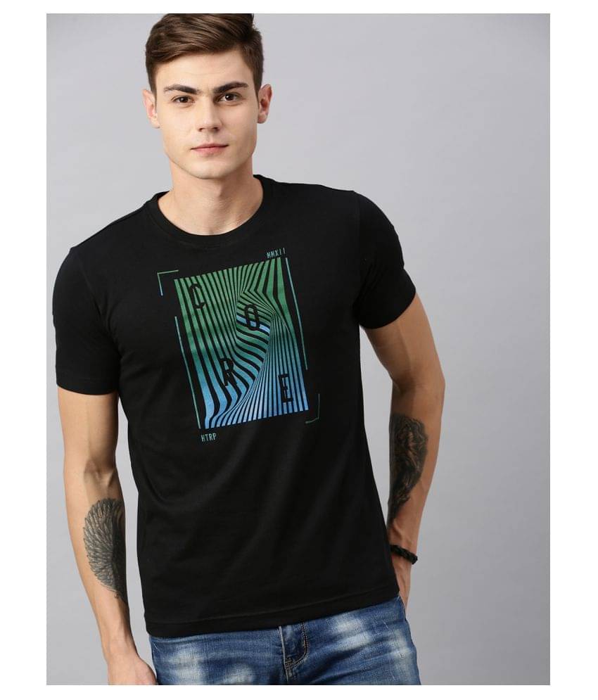     			Huetrap Pack of 1 Cotton Blend Regular Fit Men's T-Shirt ( Black )