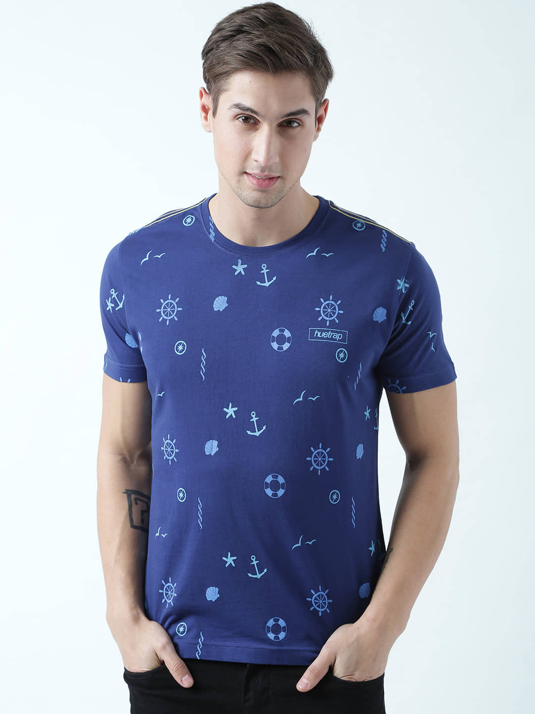 Huetrap Pack of 1 Cotton Regular Fit Men's T-Shirt ( Navy Blue )