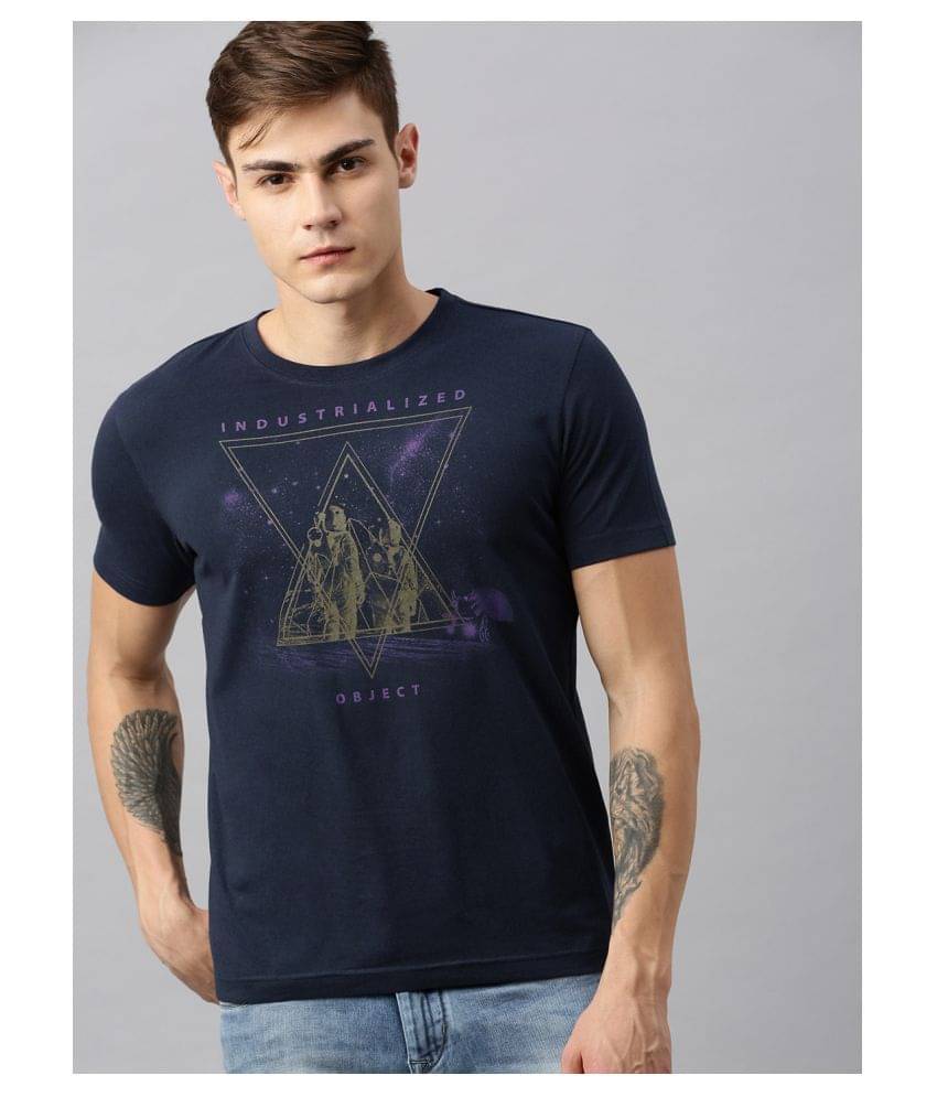     			Huetrap Pack of 1 Cotton Blend Regular Fit Men's T-Shirt ( Navy Blue )